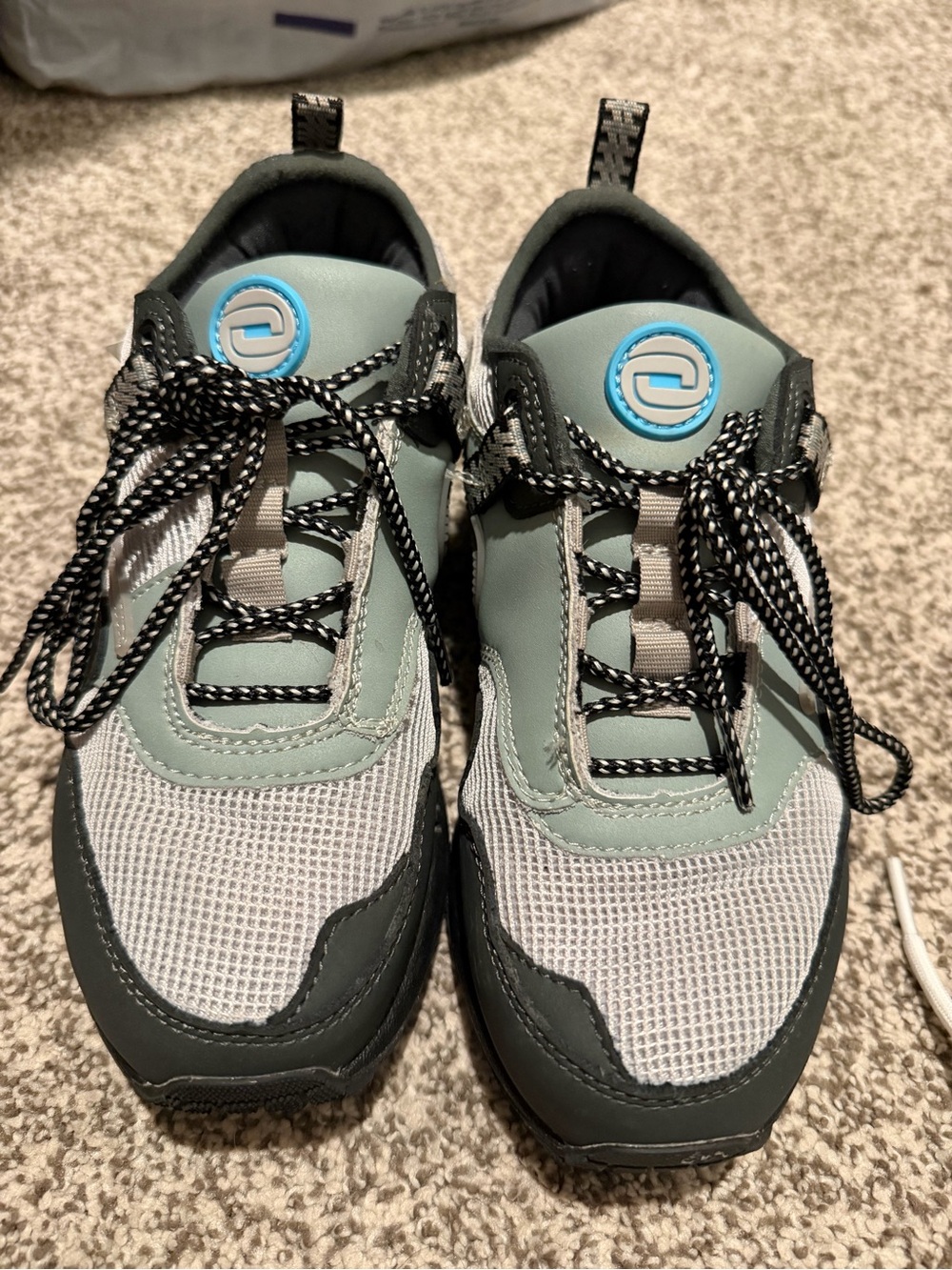 Travis Scott Nike Kids Sage Green and Gray Mesh Sneakers with Aqua Logo